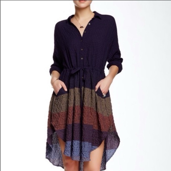 Free People Dresses & Skirts - Free People Ray of Light Colorblock Shirtdress w/ Pockets Plum Sz M